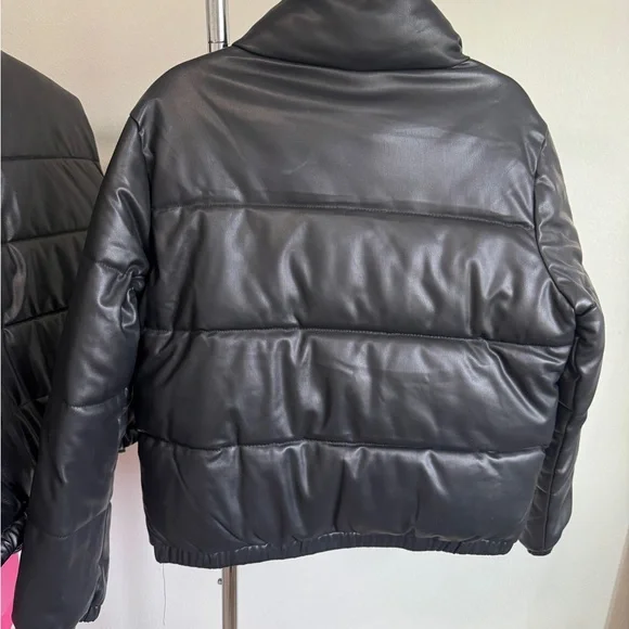 Cisono Black Puffer Jacket - Faux Leather - Picture 2 of 2